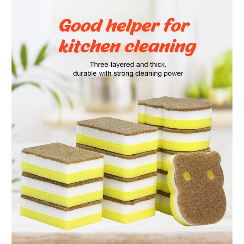 What material is the scouring pad and why is it strong in detergency?